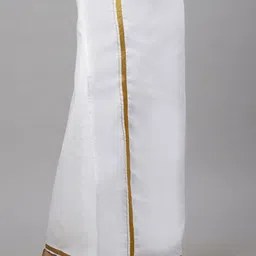 Ramraj Men Pure Cotton Readymade Pocket Dhoti with Golden Zari Border image 2