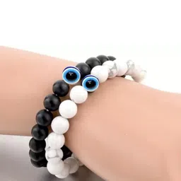 Divine souvenirs Unisex Set Of 2 Stainless Steel Artificial Beaded Elasticated Bracelet image 2