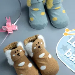 Yellow Bee Infant Boys Pack Of 2 Patterned Cotton Ankle-Length Socks-image-41