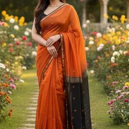 Lyzoo Woven Design Pure Cotton Saree image 2