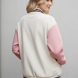 HERE&NOW Women Stand Collar Typography Printed Bomber Jacket image 2