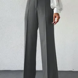 BROADSTAR Women Smart Straight Fit High-Rise Easy Wash Pleated Trousers-picture-33