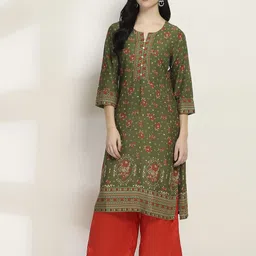 Rangriti Floral Printed Notch Neck Straight Kurta-image-50