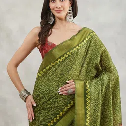 Janasya Woven Design Bandhani Saree With Unstitched Blouse Piece image 3