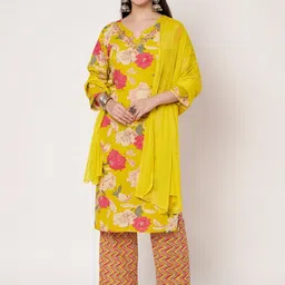 SKYTICK Floral Printed Regular Thread Work Pure Cotton Kurta With Trousers & Dupatta-picture-48