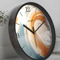 RANDOM Black & Blue Printed Contemporary Analogue Round Wall Clock image 1