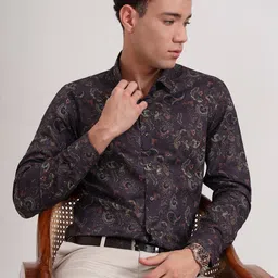 WYRE Men Ethnic Motifs Printed Satin Slim Fit Shirts image 4