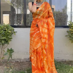 HERE&NOW Tie and Dye Pure Georgette Ready to Wear Saree image 2