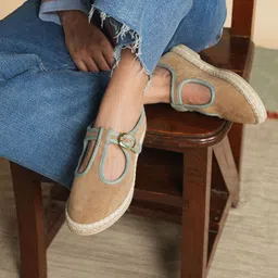 Theater Women Catalonia Beige Suede Mary Jane Flats image 5