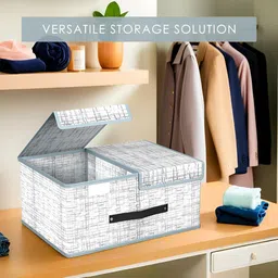 Aura Navy Blue & White 4 Pieces Printed Foldable Double Lid Drawer Organisers image 2