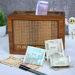 angel creative Wooden Money Saving Box Cash Saver Money Box(Brown) Coin Bank-picture-20