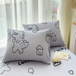 JC HOME Grey & Black Graphic 140 TC Single Bedsheet with 1 Pillow Covers image 5