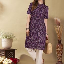 Anouk Rustic Bandhani Printed Mandarin Collar Pure Cotton Straight Kurta-picture-5