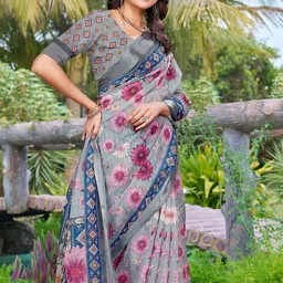Anouk Floral Linen Blend Saree-image-39