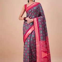 House of Pataudi Ethnic Motifs Woven Design Zari Ikat Saree-picture-53