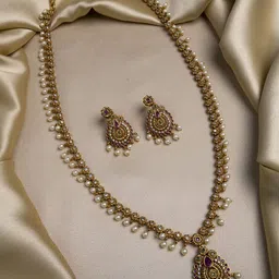 StileAdda Gold-Plated American Diamond Studded And Beaded Necklace With Earrings-picture-56