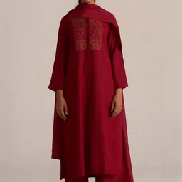 GoSriKi Women Thread Work Flared Sleeves Kurta with Trousers & With Dupatta-picture-21