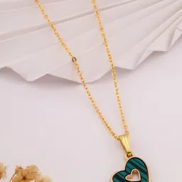 SZN Set Of 2 Gold-Plated Pearls Studded Circular Shaped Enamelled Pendants With Chains image 3