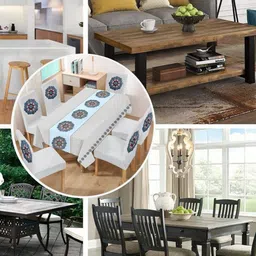 Cortina Set Of 7 White-Colored & Blue Printed Table Chair Cover image 4