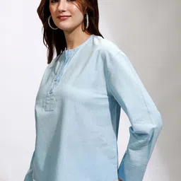 Tokyo Talkies Women Solid Round Neck Cotton Top image 5