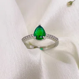ISHKAARA Rhodium-Plated Green Drop Crystal Finger Ring-picture-22