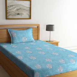 Myntra Elegant Homes Turquoise Blue Printed Cotton 400TC Single Bedsheet Set 2.25 x 1.5m-picture-39