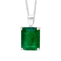 GenZcomplex Unisex Silver-Plated Natural Emerald Stone Studded Square Shaped Pendant-image-5