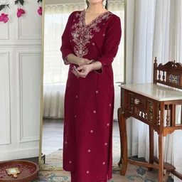 DIVASTRI Ethnic Motifs Embroidered V-Neck Straight Kurta With Palazzos & Dupatta-picture-23