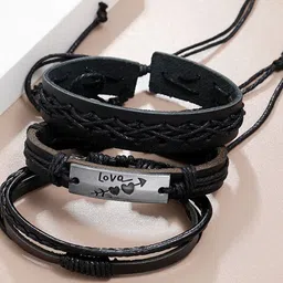 MEENAZ Men Set Of 3 Wraparound Tribal Leather Bracelet image 1