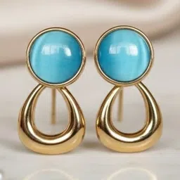 Omkar Jewels Gold-Plated Artificial Stones Studded Geometric Shaped Drop Earrings image 3