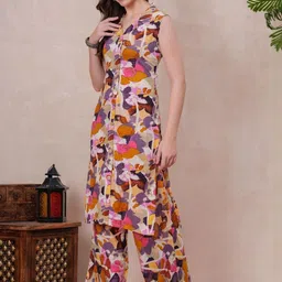 JC4U Ethnic Motifs Printed Shirt Collar Kurta with Palazzos image 3