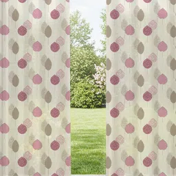 URBAN SPACE White & Pink 2 Pieces Leaf Printed Sheer Door Curtains image 5