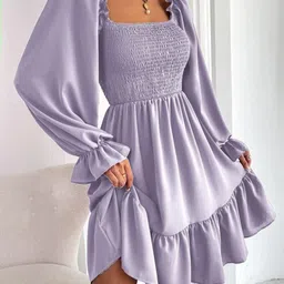 fanery sue Women Bell Sleeve Crepe Fit-Flare Dress image 2