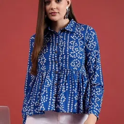 SAICHA Bandhani Printed Shirt Collar Pure Cotton Kurti-picture-14