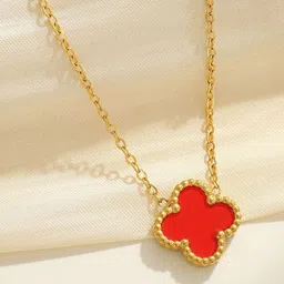 MEENAZ Stainless Steel Gold-Plated Artificial Stones Studded Minimal Clover Chain image 3