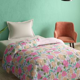 Portico Pink & Green Floral Heavy Winter 300 GSM Cotton Single Bed Comforter-picture-31