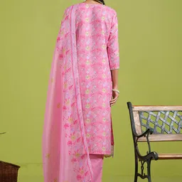 Sangria Floral Printed Pure Cotton Straight Kurta & Trousers With Dupatta image 3