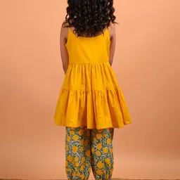 Kalp Girls Solid Cotton A-Line Kurti with Trousers & Dupatta image 2