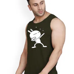 SLOWLORIS Men Pack Of 2 Printed Combed Cotton Vests VSL26 CMB(CHS BLACKRED)(ZOZO OLIVE) image 4