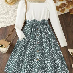 YK Girls Round Neck Floral Print Neck Fit & Flare Dress-picture-15