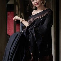 Peachmode Black Silk Blend Woven Design Sarees-picture-17