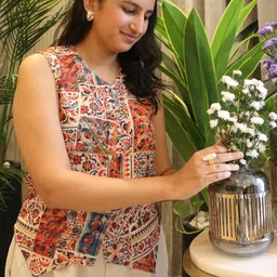 Snowdrip Print Ethnic Linen Top-image-1