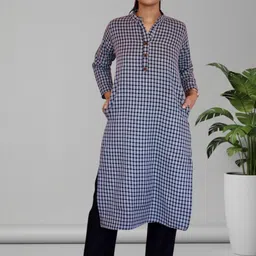 myplusfashion Women Checked Handloom Woollen Kurta image 5