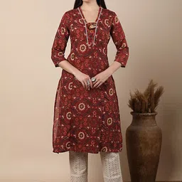 FASHOR Floral Printed V-Neck Straight Kurta-picture-12