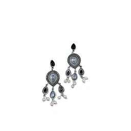 NAMAN ARTS Silver-Plated Artificial Stones and Beads Oxidised Contemporary Drop Earrings image 3