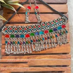 SZN Artificial Stones Studded Oxidised Jewellery Set-picture-22