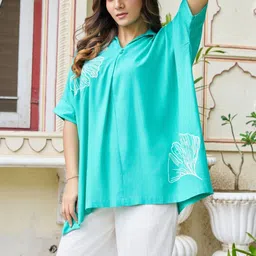 KALINI Green color with leaf embroidery co-ord set image 4