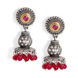 Priyaasi Silver Plated Artificial Stones and Beads Studded Contemporary Drop Earrings image 2