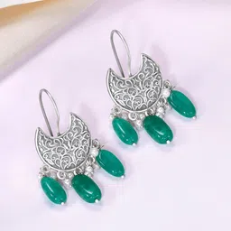 Peora Silver-Plated Artificial Beaded Crescent Shaped Drop Earrings-image-57