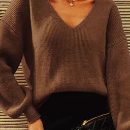 StyleCast Women Ribbed V-Neck Balloon Sleeve Pullover Sweater-picture-35